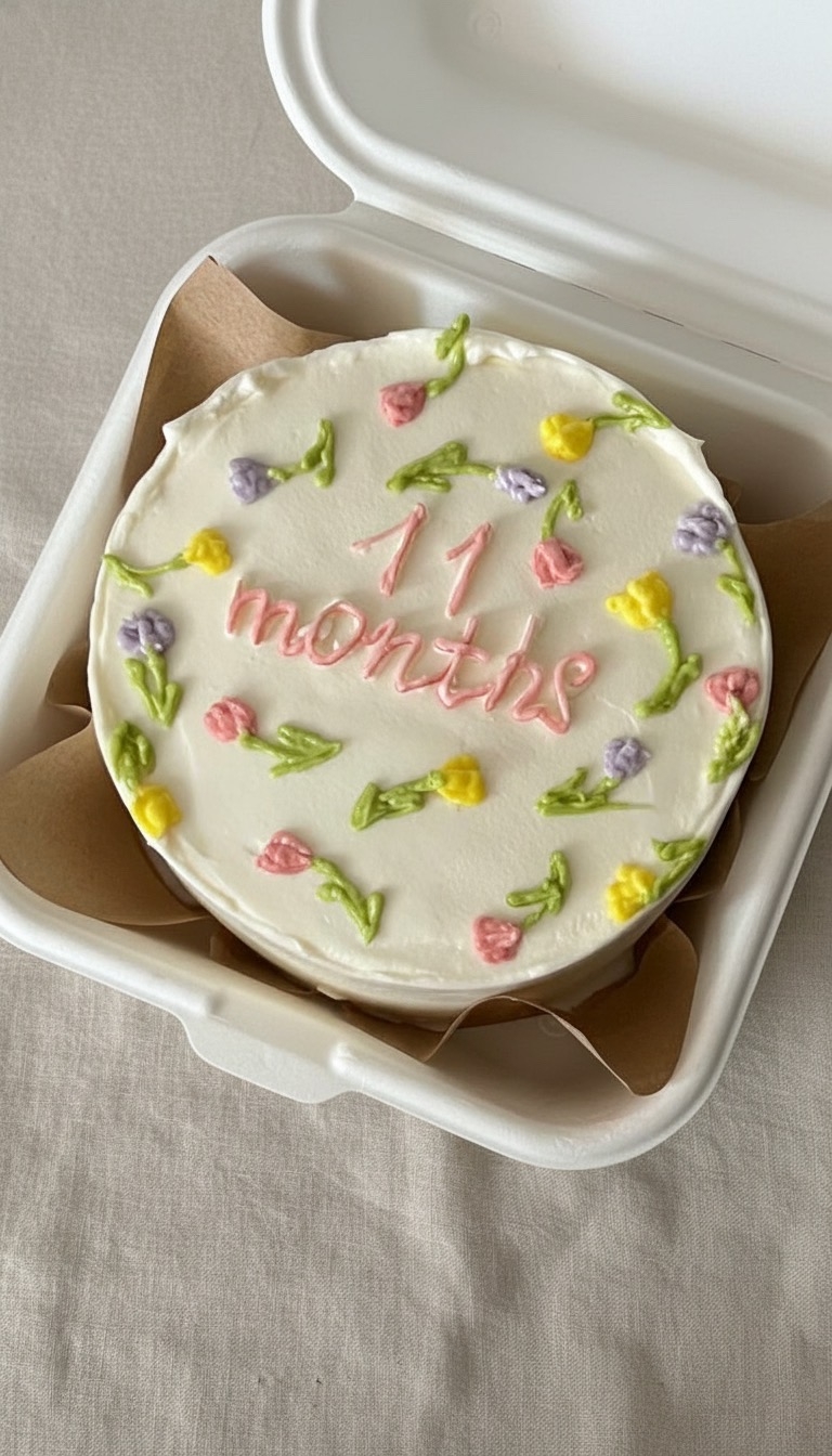 Бенто-торт с цветочным венком и надписью «11 months» — VIKICAKES