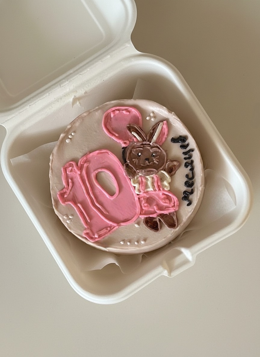 Бенто-торт с фигуркой зайчика, цифрой 10 и надписью «10 месяцев» — VIKICAKES